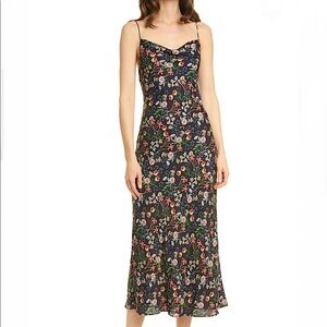 Alice + Olivia Harmony Black Floral Print Midi Slipdress Size 12 NWT